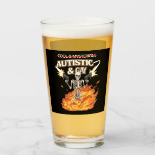 Autistic and Gay Skeleton Funny Autism Awareness Glass