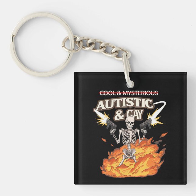 Autistic and Gay Skeleton Funny Autism Awareness Key Ring (Front)