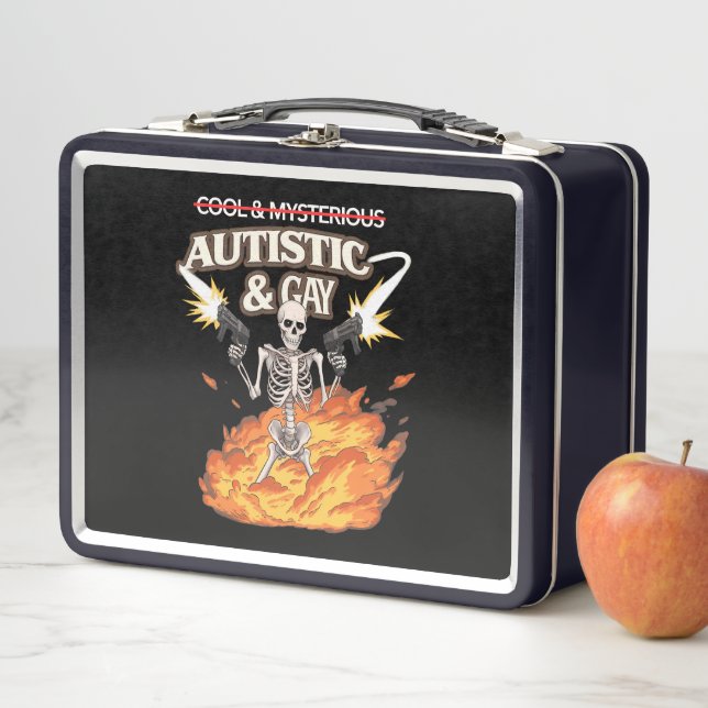 Autistic and Gay Skeleton Funny Autism Awareness Metal Lunch Box (In Situ)
