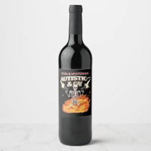 Autistic and Gay Skeleton Funny Autism Awareness Wine Label