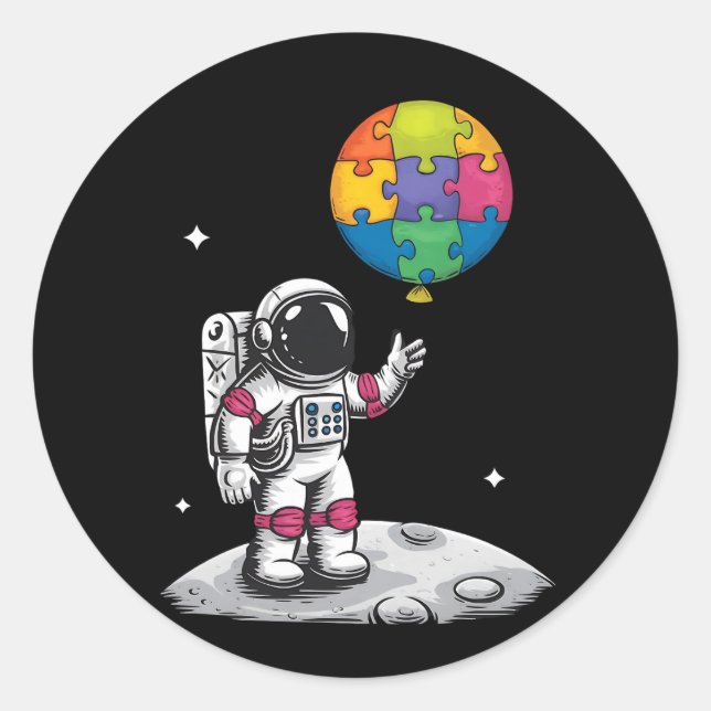 Autistic Astronaut Balloon Space Autism Awareness Classic Round Sticker (Front)