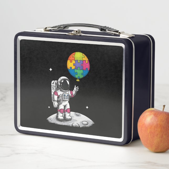 Autistic Astronaut Balloon Space Autism Awareness Metal Lunch Box (In Situ)