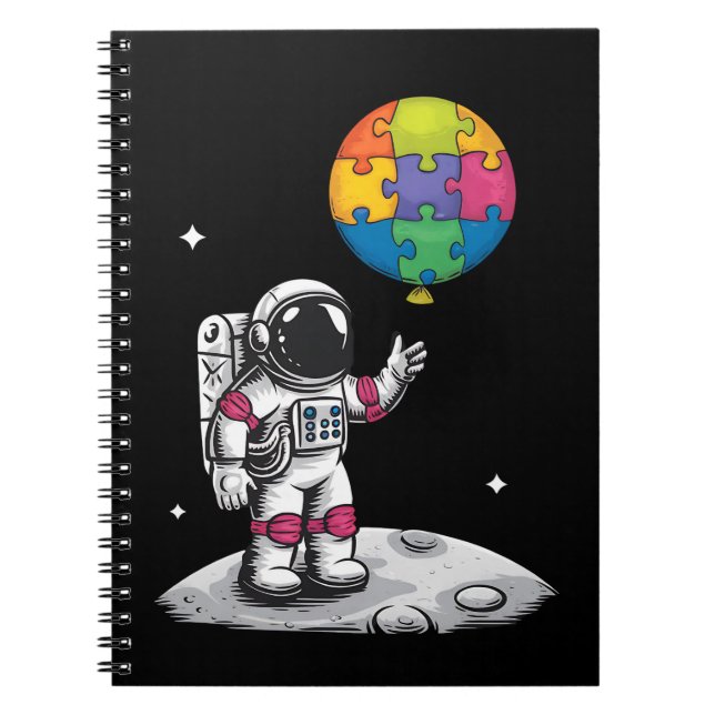 Autistic Astronaut Balloon Space Autism Awareness Notebook (Front)