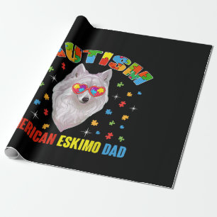 Autistic Autism American Eskimo Dad Puzzle Piece Wrapping Paper