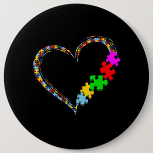 Autistic   Autism Awareness Heart Puzzle Piece 6 Cm Round Badge