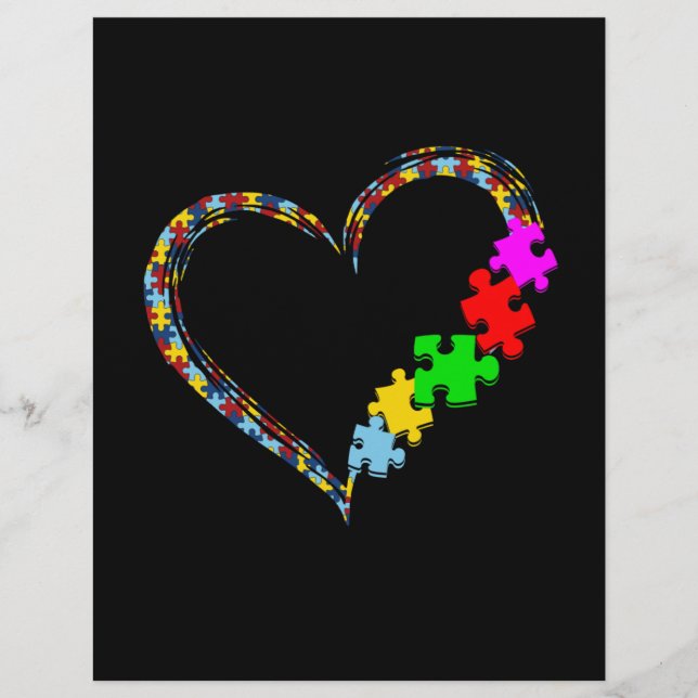 Autistic | Autism Awareness Heart Puzzle Piece Custom Letterhead (Front)