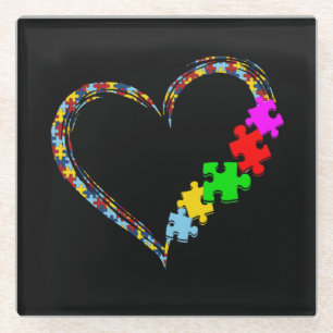 Autistic Autism Awareness Heart Puzzle Piece Glass Coaster