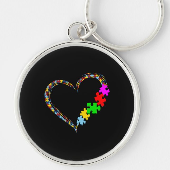 Autistic | Autism Awareness Heart Puzzle Piece Key Ring (Front)
