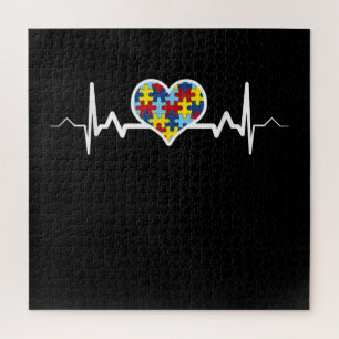 Autistic   Autism Awareness Heartbeat Puzzle Pride
