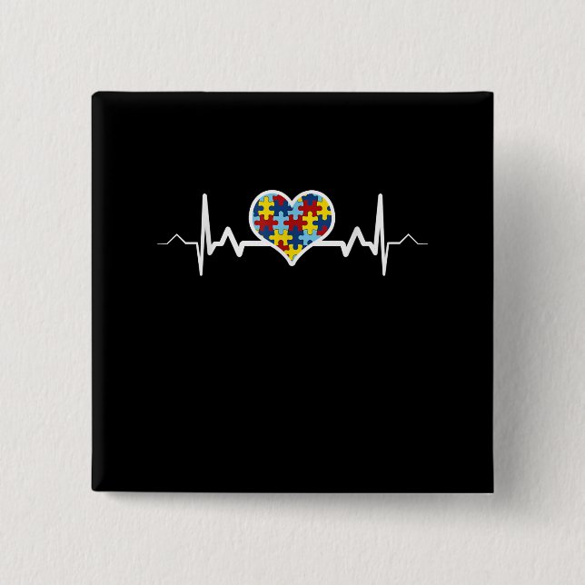 Autistic | Autism Awareness Heartbeat Puzzle Pride 15 Cm Square Badge (Front)