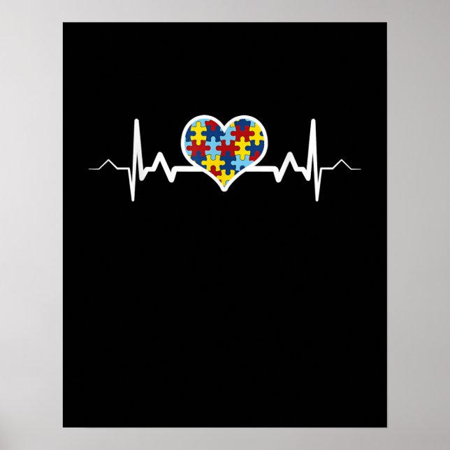 Autistic | Autism Awareness Heartbeat Puzzle Pride Poster (Front)