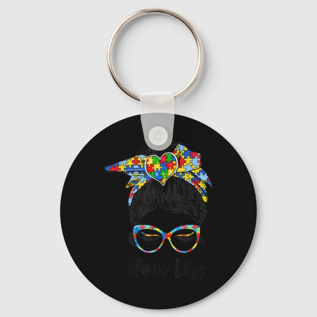 Autistic Autism Awareness Mum Life Shirts Women Mo Key Ring (Front)
