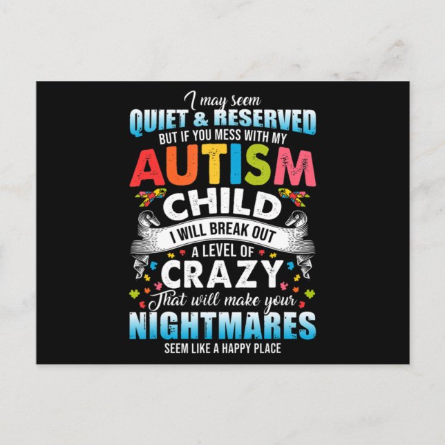 Autistic Autism Awareness Puzzle Pieces Proud Auti Postcard (Front)