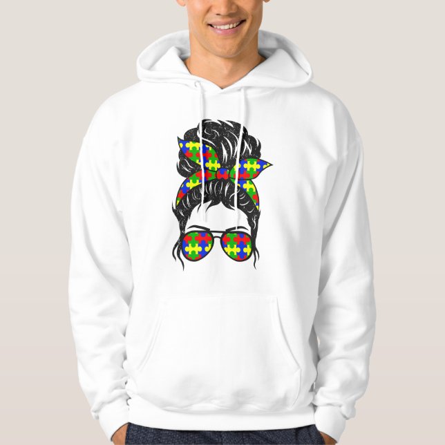 Autistic Autism Awareness Sunglasses Bandana Messy Hoodie (Front)