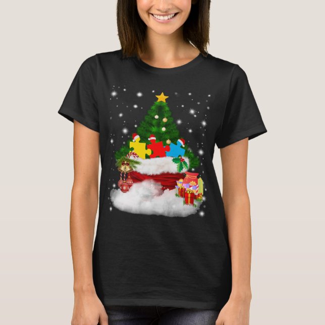 Autistic |Autism Puzzle Piece In Christmas Present T-Shirt (Front)