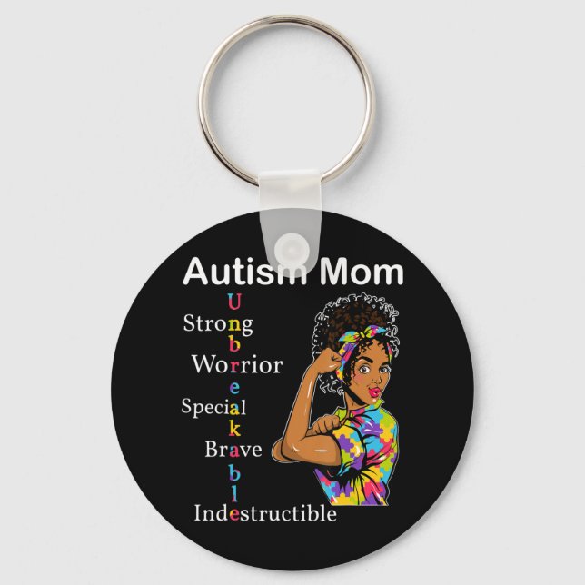 Autistic awareness Gift with Afro African American Key Ring (Front)