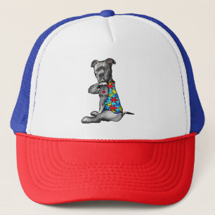 Autistic   Cool Pitbull I Love Mum Autism Puzzle Trucker Hat