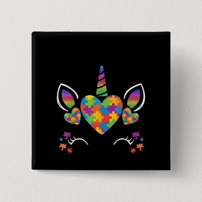 Autistic | Cute Unicorn Autism Awareness Puzzle 15 Cm Square Badge (Front)