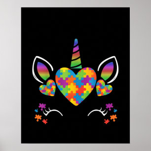 Autistic   Cute Unicorn Autism Awareness Puzzle Poster