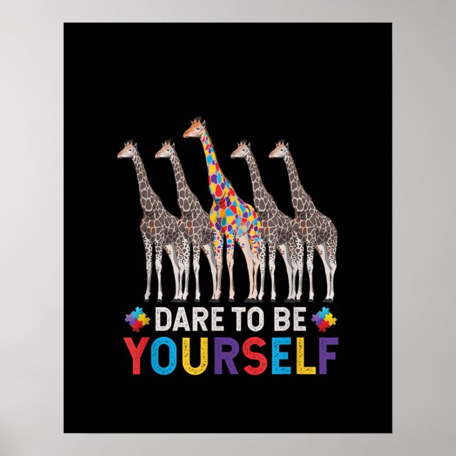 Autistic|Dare To Be Different Giraffe Puzzle Piece Poster (Front)