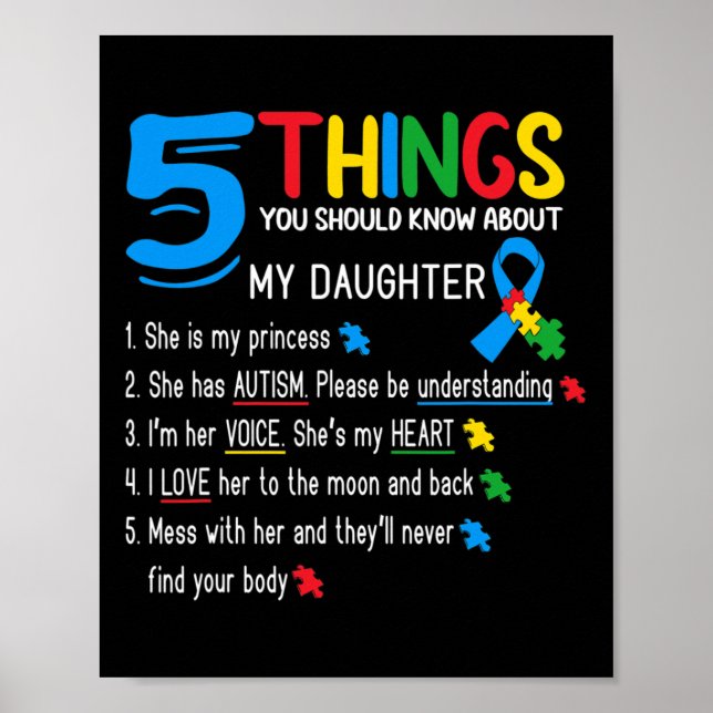 Autistic Daughter Autism Awareness Support Mum Dad Poster (Front)
