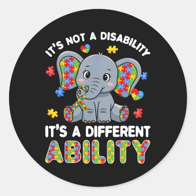 Autistic Different Ability Autism Awareness Elepha Classic Round Sticker (Front)