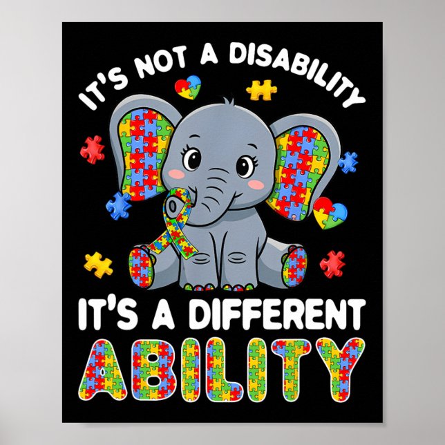 Autistic Different Ability Autism Awareness Elepha Poster (Front)