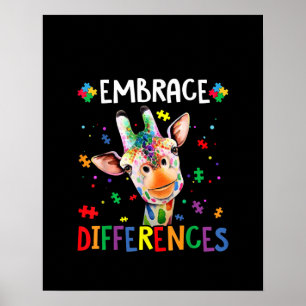 Autistic  Embrace Differences Giraffe Puzzle Piece Poster