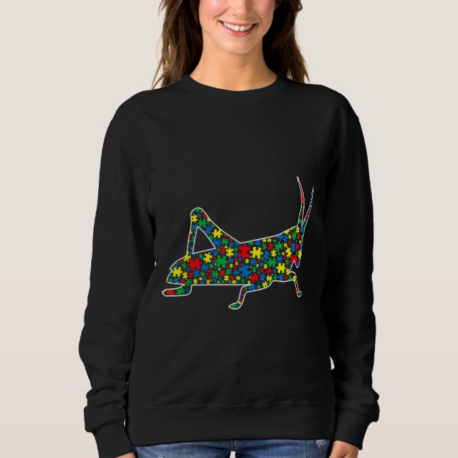 Autistic Grasshopper Puzzle Animals Support Autism Sweatshirt (Front)