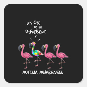 Autistic   It's Ok To Be Different Flamingo Puzzle Square Sticker