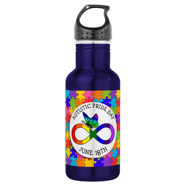 Autistic Pride Day June 18 Awareness Water Bottle (Front)