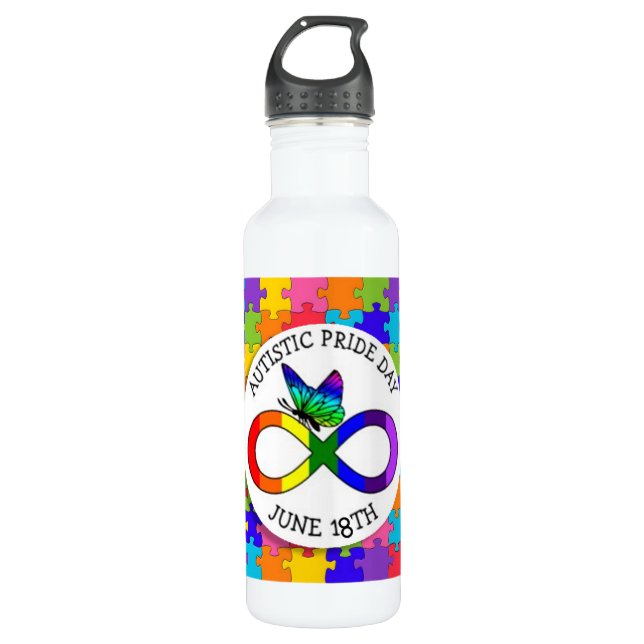 Autistic Pride Day June 18 Awareness Water Bottle (Front)