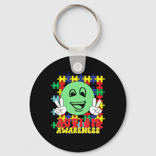 Autistic Puzzle Pieces Smile Face Autism Awareness Key Ring