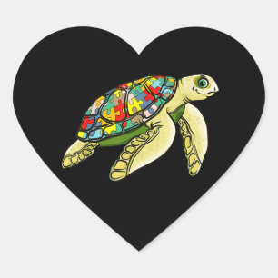 Autistic  Sea Turtle Puzzle Piece Autism Awareness Heart Sticker