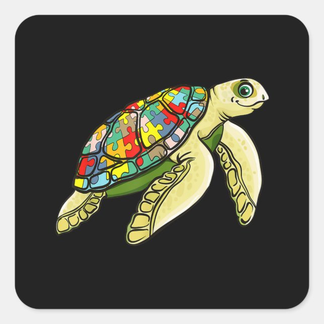 Autistic |Sea Turtle Puzzle Piece Autism Awareness Square Sticker (Front)