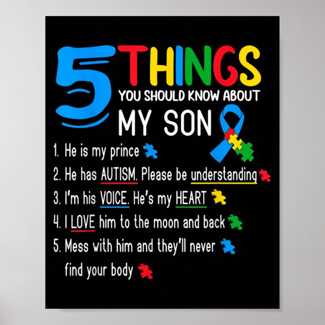 Autistic Son Au Awareness Support For Mum Dad Poster (Front)