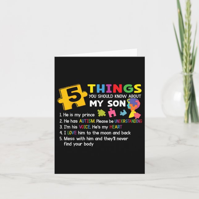 Autistic Son Autism Awareness Support For Mum Dad  Card (Front)
