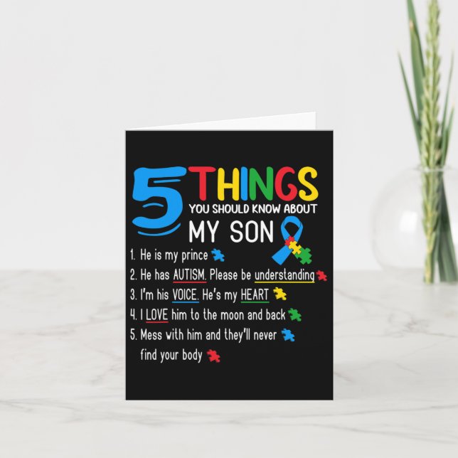 Autistic Son Autism Awareness Support For Mum Dad  Card (Front)