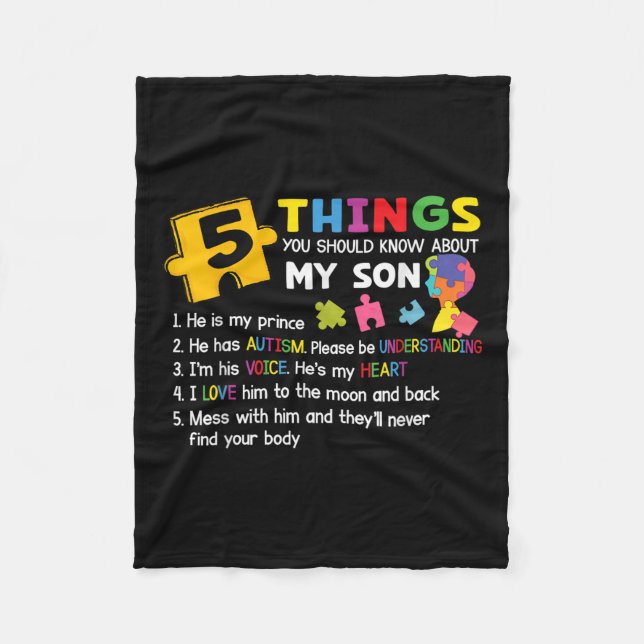 Autistic Son Autism Awareness Support For Mum Dad  Fleece Blanket (Front)