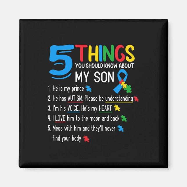 Autistic Son Autism Awareness Support For Mum Dad  Magnet (Front)