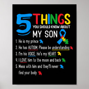 Autistic Son Autism Awareness Support For Mum Dad  Poster