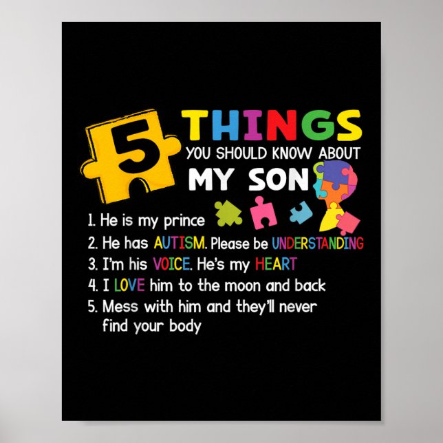 Autistic Son Autism Awareness Support For Mum Dad  Poster (Front)
