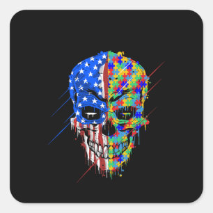 Autistic Spooky Skull American Support Autism Square Sticker