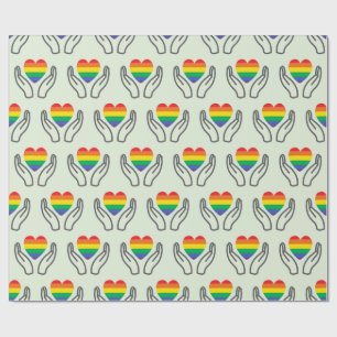 Autistic Supporting Hands Rainbow Colorful Heart Wrapping Paper