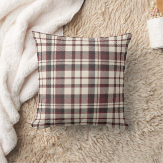 Autmn Brown Maroon White Madras Plaid Cushion