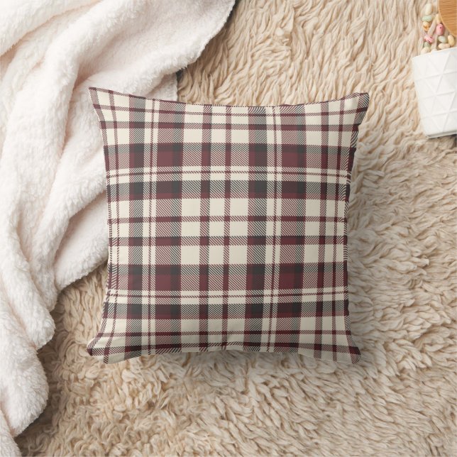 Autmn Brown Maroon White Madras Plaid Cushion (Blanket)