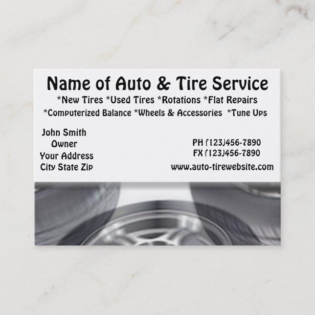 Auto and Tire Service Automotive Business Cards (Front)