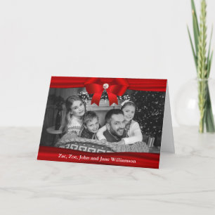 Auto Black and White Christmas Photo Red Ribbon Holiday Card