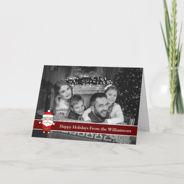 Auto Black and White Christmas Photo With Santa Holiday Card (Front)