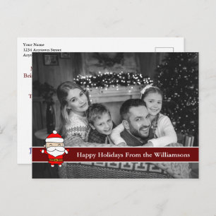 Auto Black and White Christmas Photo With Santa Postcard